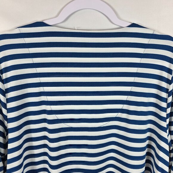 Chico's Size 2 Striped Caged Knit Top Women's Size Large Blue & White Stripe - Picture 12 of 13